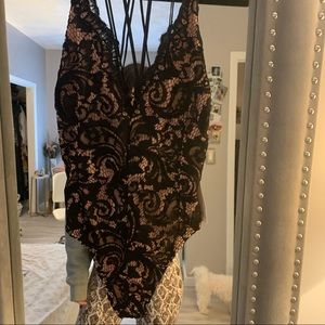 New lace tobi open back black thong bodysuit